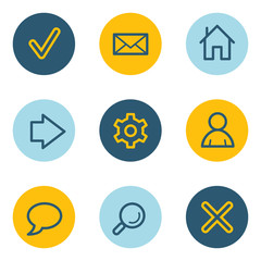 Basic  web icons, blue and yellow circle buttons