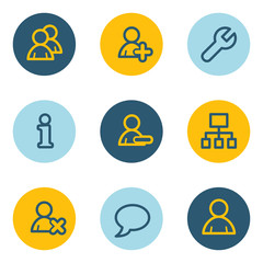 Users  web icons, blue and yellow circle buttons