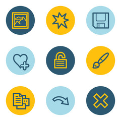 Image viewer web icon set 2, blue and yellow circle buttons