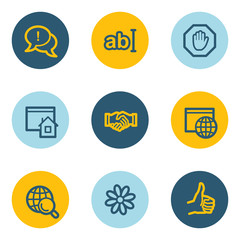 Internet web icon set 1, blue and yellow circle buttons