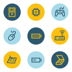 Electronics web icon set 2, blue and yellow circle buttons