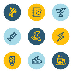 Ecology web icon set 5, blue and yellow circle buttons