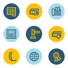 Finance web icon set 2, blue and yellow circle buttons
