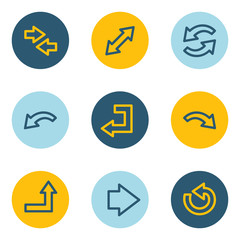 Arrows web icon set 1, blue and yellow circle buttons