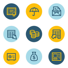 Banking web icons, blue and yellow circle buttons