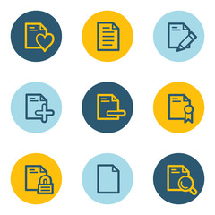 Document web icon set 2, blue and yellow circle buttons