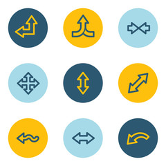 Arrows web icon set 2, blue and yellow circle buttons