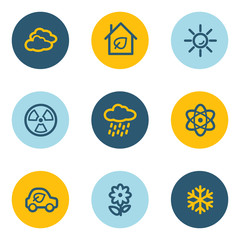 Ecology web icon set 2, blue and yellow circle buttons