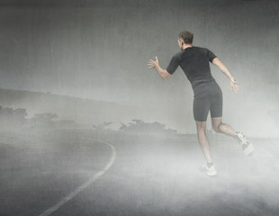 Fototapeta na wymiar runner marathon with bad weather