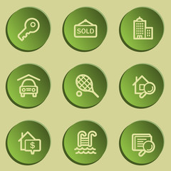 Real estate web icons , green paper stickers set