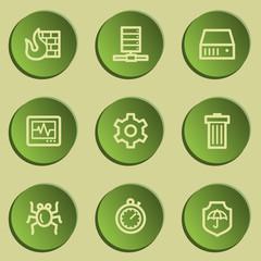 Internet security web icons , green paper stickers set