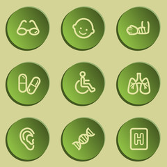 Medicine  web icon set 2, green paper stickers set