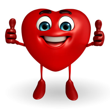 Heart Shape Character With Thumbs Up Pose