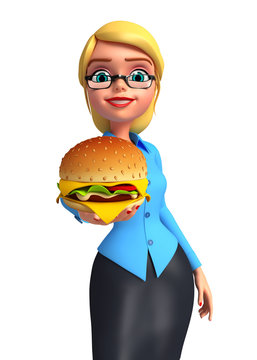 Young office girl with burger