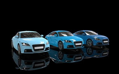 Fototapeta na wymiar Cool blue cars on black back background