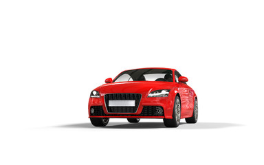 Modern red car on white background