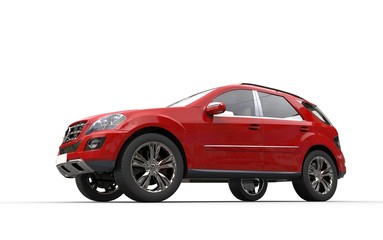 Fototapeta premium Modern red suv low angle shot