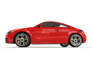 Red fast car on white background