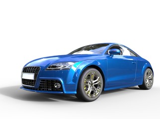 Blue fast car on white background