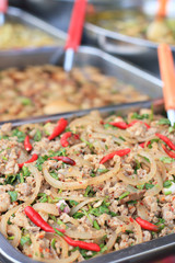 Thai Spicy minced meat salad in market