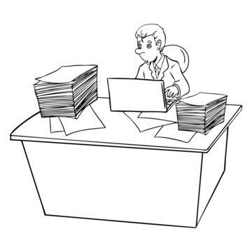 recommend clip art: Cartoon of a businessman working with lot of paper works