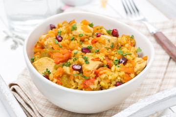 rice with vegetables, chicken and pomegranate
