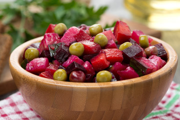 Russian beetroot salad vinaigrette, close-up