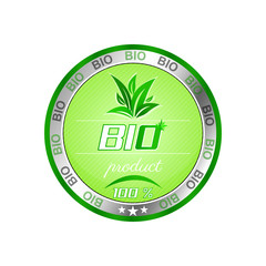 Bio product button, green leaves