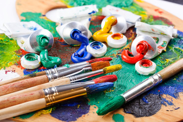 Fototapeta premium Paints and brushes