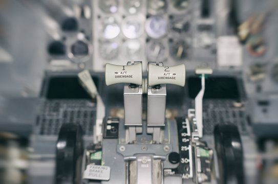 View Of Aircraft Thrust Lever. Motion Effect.