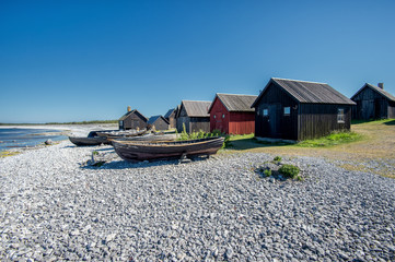 Helgumannens fishing village on Faro island in the Baltic sea
