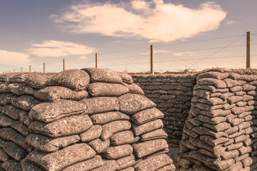 Trenches of world war one sandbags in Belgium - 68013826
