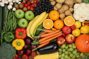 Fototapeta Gesunde Ernährung Obst, Früchte und Gemüse Hintergrund obraz