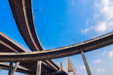 Concrete highway overpass Bhumibol Bridge in Thailand