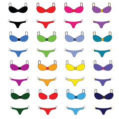 Icon of women's swimwear in different colors. Raster