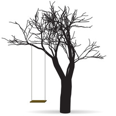Black tree with a swing. Raster