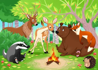 Fotobehang Funny animals stay together in the wood. © ddraw