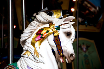Fototapeta na wymiar White Carousel Horse Head in Shadows