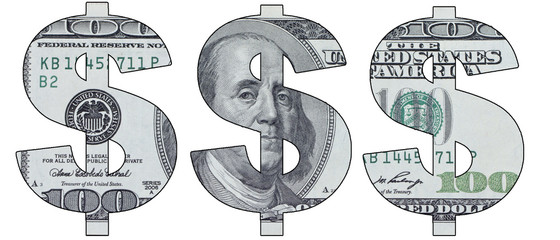 Stencil sign of the dollar banknotes at a hundred dollars