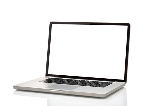 laptop with blank screen. Isolated on white