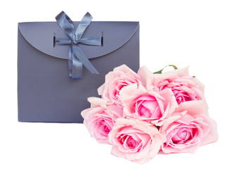 gray  gift bag with roses
