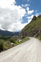 A Peruvian roadway near Arequipa Peru near Chivay on a sunny day.