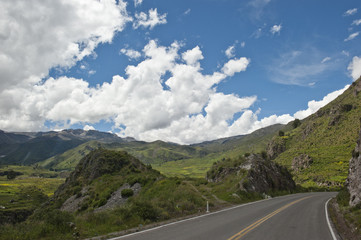 Fototapeta premium A Peruvian roadway near Arequipa Peru near Chivay on a sunny day.