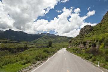 Fototapeta premium A Peruvian roadway near Arequipa Peru near Chivay on a sunny day.