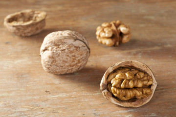 Cracked walnut on table top