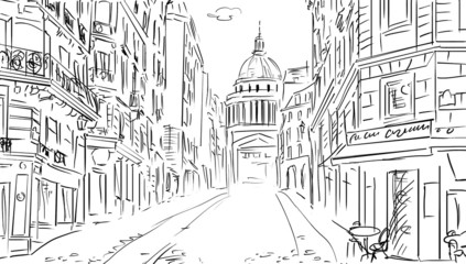 Street in paris -sketch  illustration