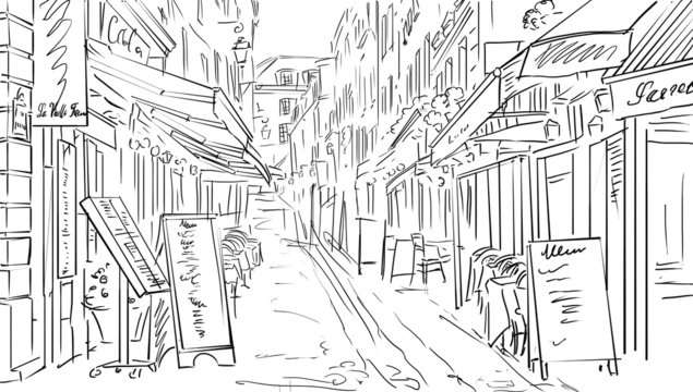 Street in paris -sketch  illustration