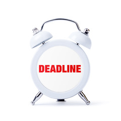 deadline word on the alarm clock face. isolated on white