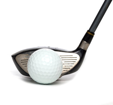 Golf Ball With Driver On White Background