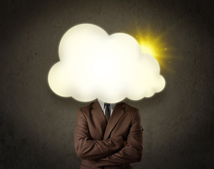 Young business man in shirt and tie with a sunny cloud head